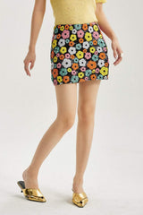 Sequin Floral High Waist Mini Skirt