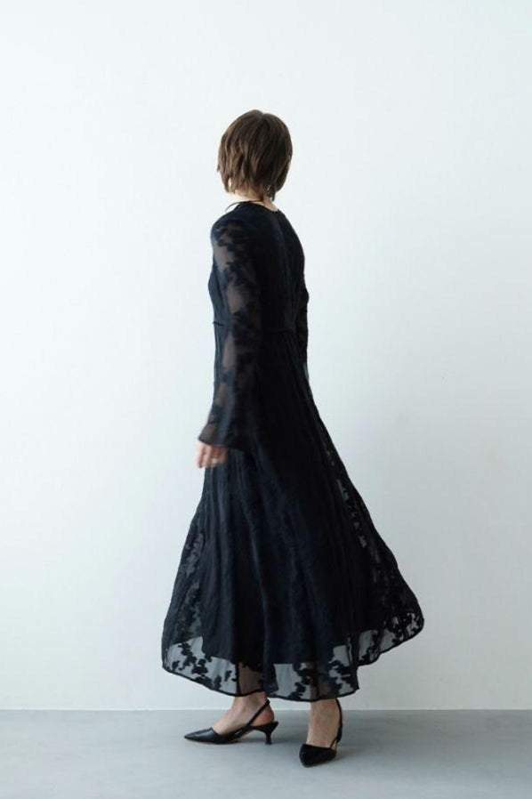 Horn Sleeve Irregular Collar Hollow Midi Dress