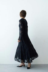 Horn Sleeve Irregular Collar Hollow Midi Dress