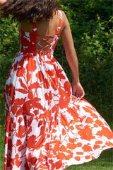 Sleeveless Square Collar Lace Up Maxi Dress