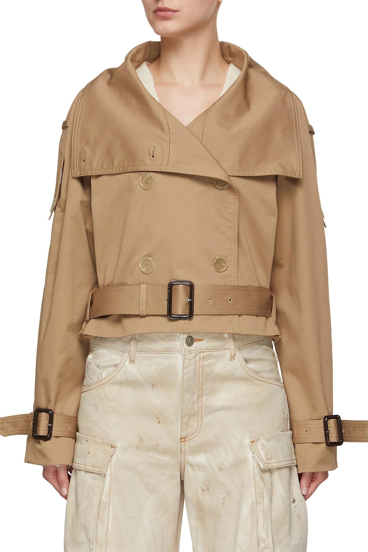 Brown Long Sleeves Buckle Belted Suit