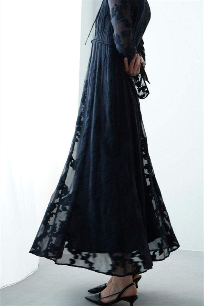 Horn Sleeve Irregular Collar Hollow Midi Dress