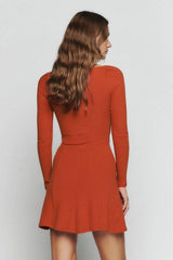 Knit Long Sleeve Sweetheart Neck Mini Dress