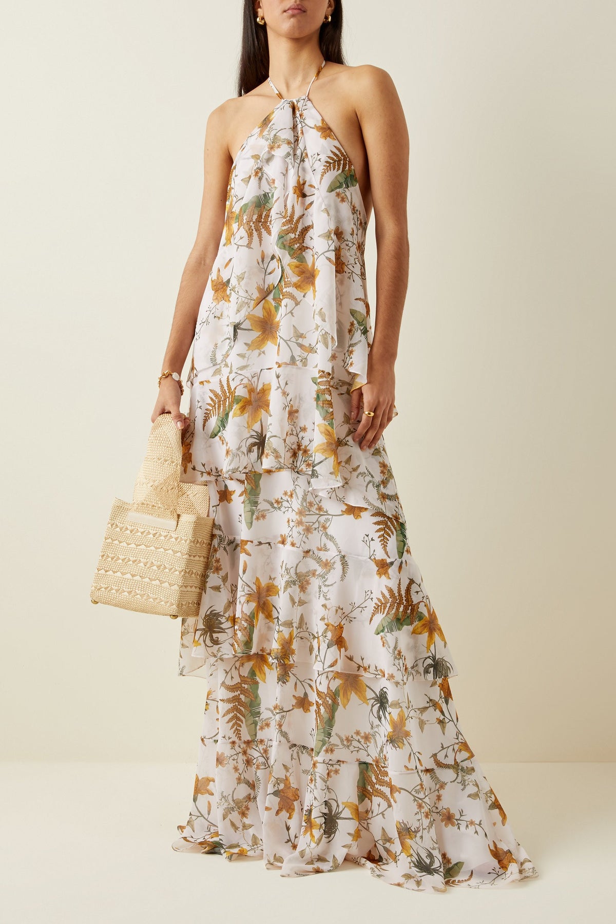 Floral Ruffle Halter Neck Maxi Dress