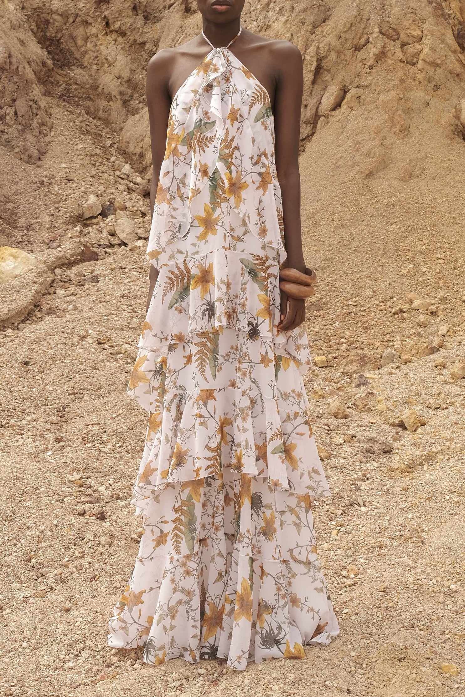 Floral Ruffle Halter Neck Maxi Dress