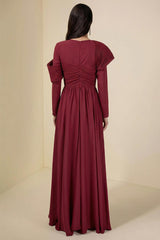 Solid Ruched 3D Flower Maxi Dress