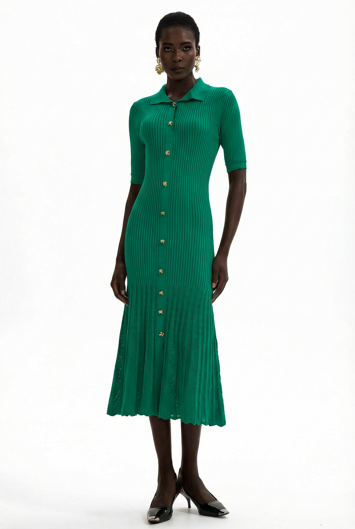 Jersey Flapped Metal Button Midi Dress