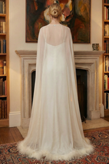 Slip Satin Maxi Dress With Ostrich Feather Cape
