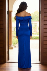 Satin Knotted Off-Shoulder Maxi Dress