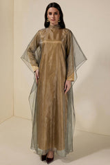 Organza Stand Colllar Maxi Dress With Cape
