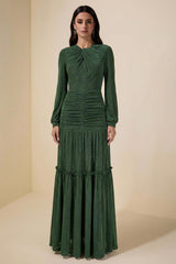 Jersey Ruched Long Sleeve Maxi Dress