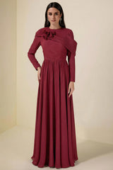 Solid Ruched 3D Flower Maxi Dress