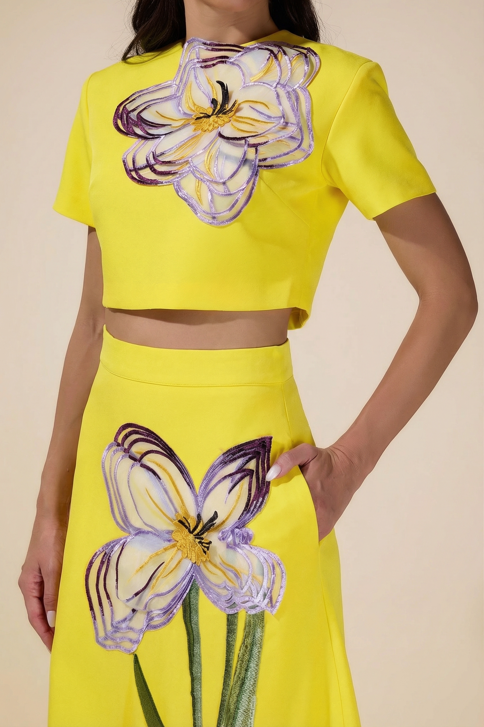 Appliquéd Round Neck Top & Maxi Skirt Set
