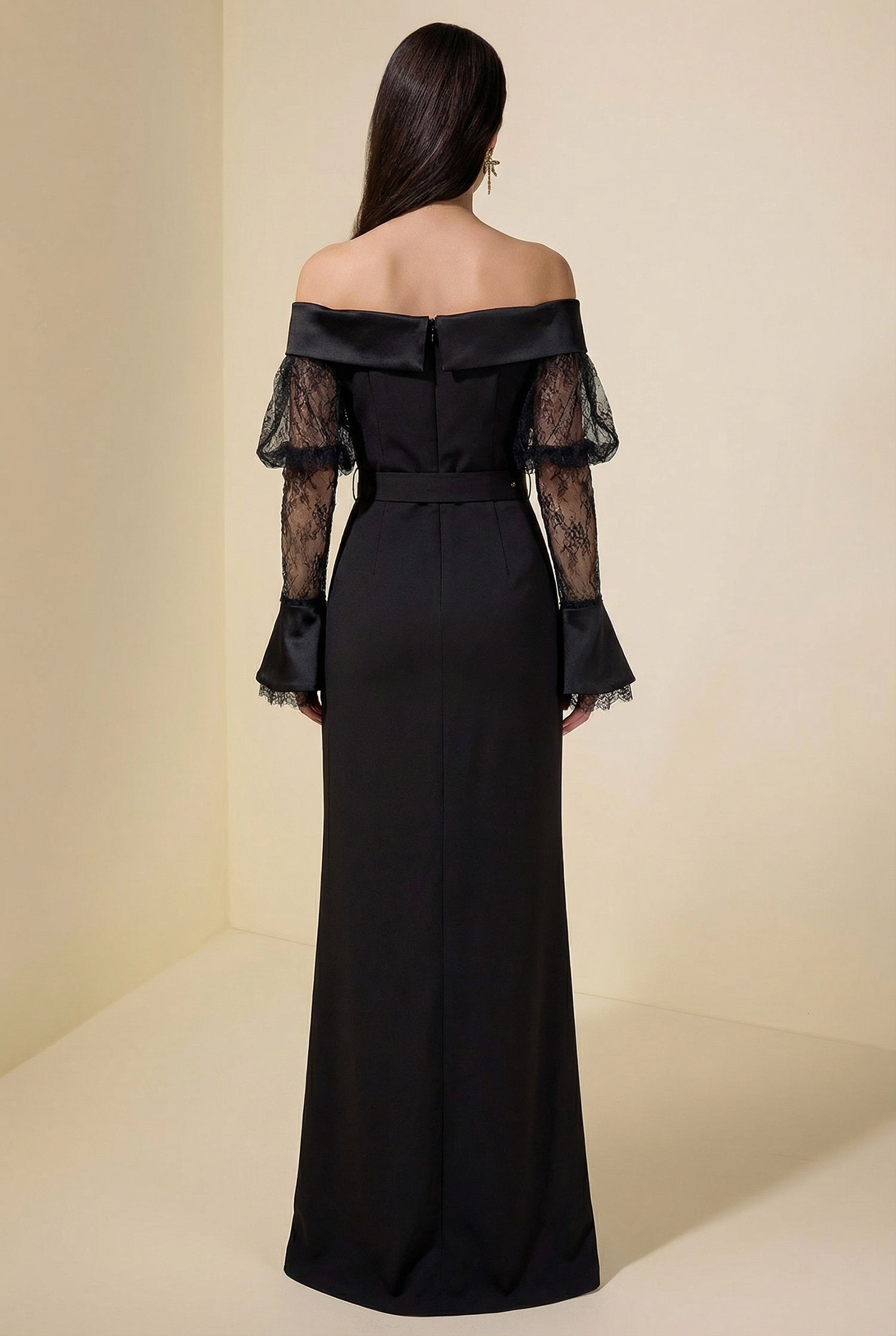 Lace See-Through Off-Shoulder Maxi Dress