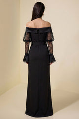 Lace See-Through Off-Shoulder Maxi Dress