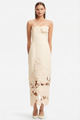 Off-Shoulder Floral Appliquéd Midi Dress