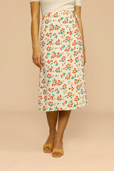 Silk Print Midi Skirt Red